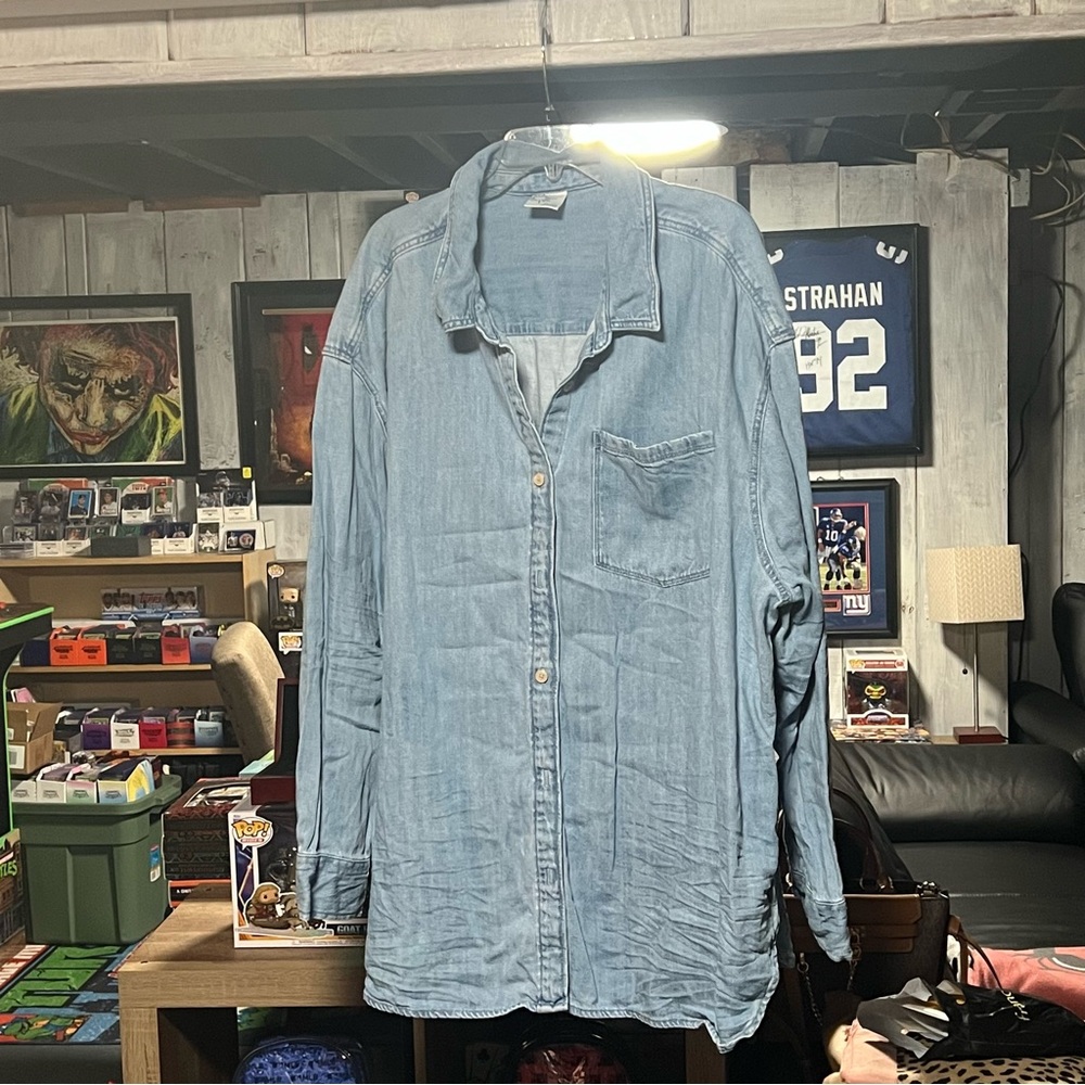 Aerie Offline oversized Jean boyfriend button down shirt